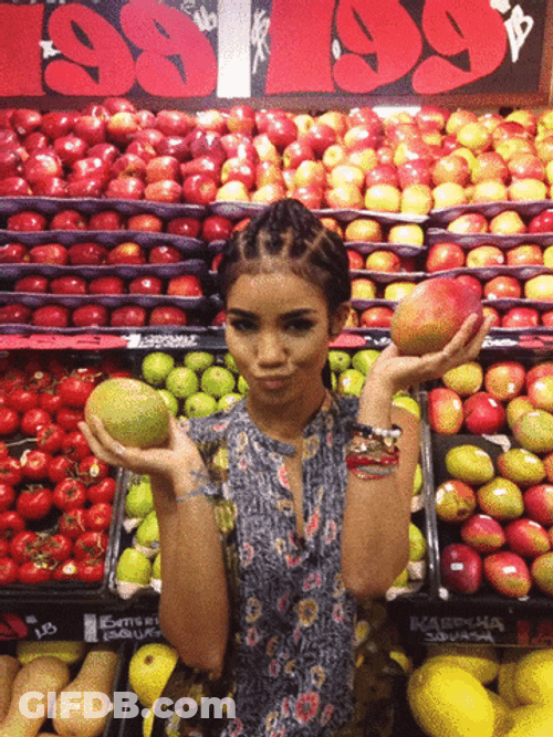 Jhene Aiko Holding Fruits GIF