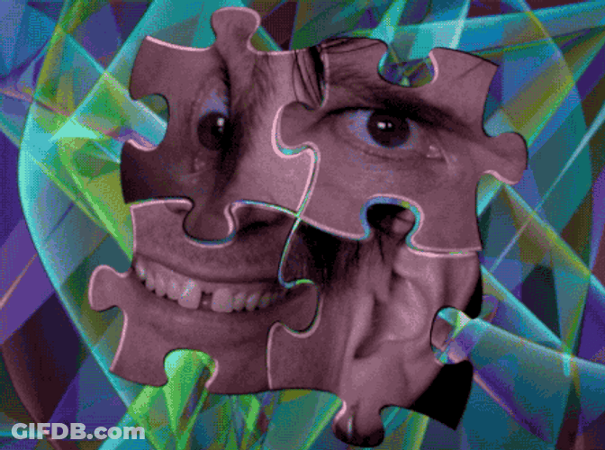Jigsaw Puzzle Pieces With Facial Features GIF