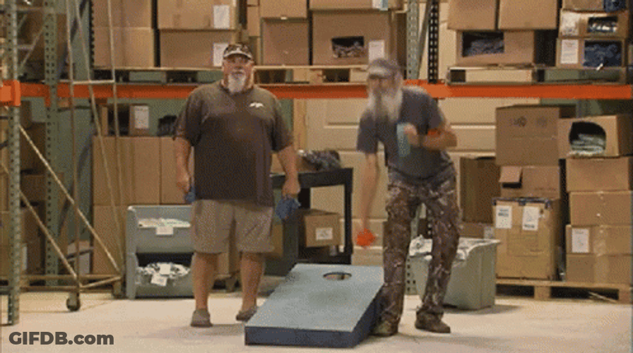 Jimmy Fallon In A Warehouse Cornhole GIF