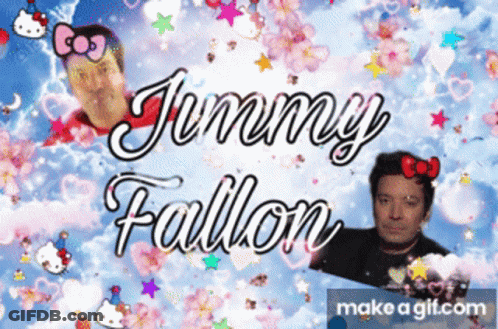 Jimmy Fallon Surrounded By Hello Kitty And Stars GIF