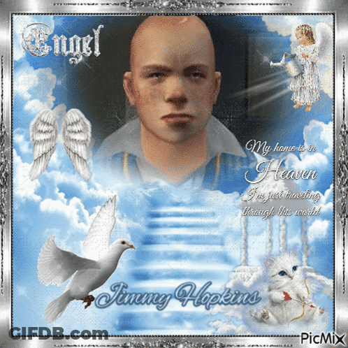 Jimmy Hopkins Surrounded By Angels And Clouds GIF