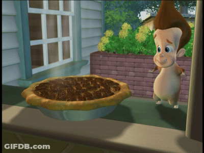 Jimmy Neutron Standing Next To Bowl Of Pie On Porch GIF