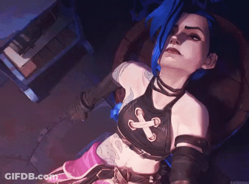 Jinx From League Of Legends Is Laying On The Floor In A Room . GIF