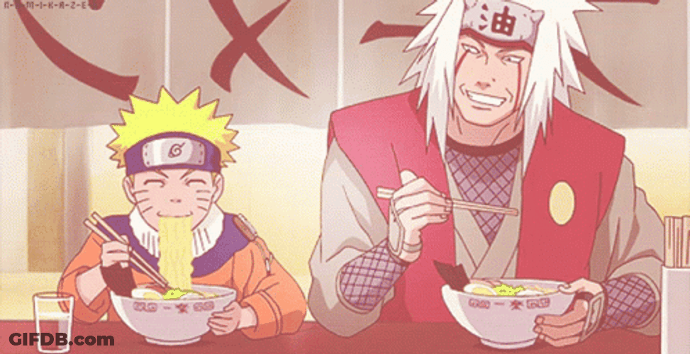 Jiraiya And Naruto Eating Together GIF