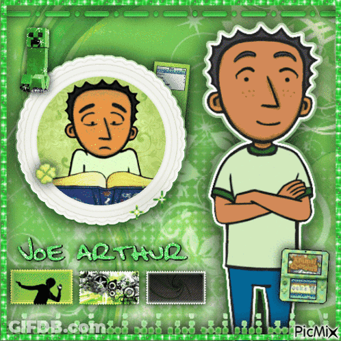 Joe Arthur With Arms Crossed On Green Background GIF