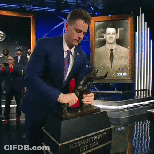 Joe Burrow Player Of Ed Orgeron Lifting Trophy GIF