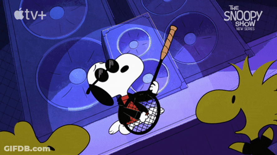 Joe Cool Using Tennis Racket As Guitar GIF