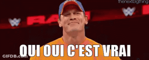 John Cena In Yellow Shirt And Blue Hat Says Oui Oui C'est Vrai GIF