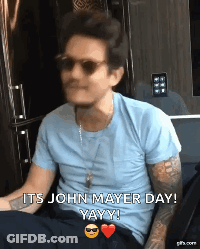 John Mayer Day Man In Blue Shirt And Sunglasses GIF
