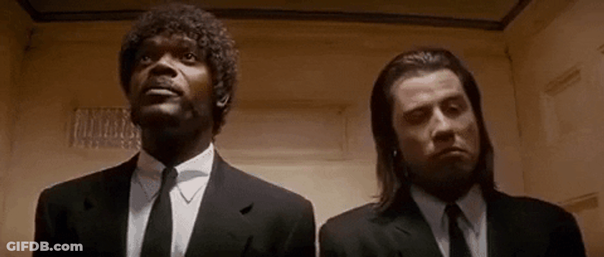 John Travolta Pulp Fiction Elevator Look GIF