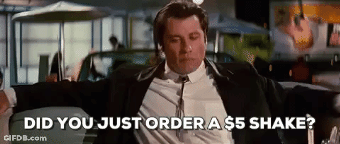 John Travolta Pulp Fiction Five Dollar Shake GIF