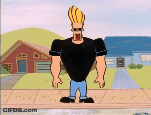 Johnny Bravo Standing On Sidewalk GIF