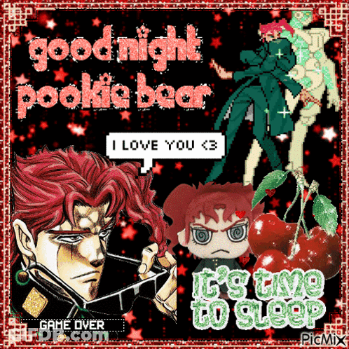 JoJo's Bizarre Adventure Poster Says Good Night Pookie Bear I Love You GIF