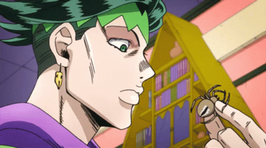 Jojo's Bizarre Adventure Rohan Kishibe Licking Spider GIF