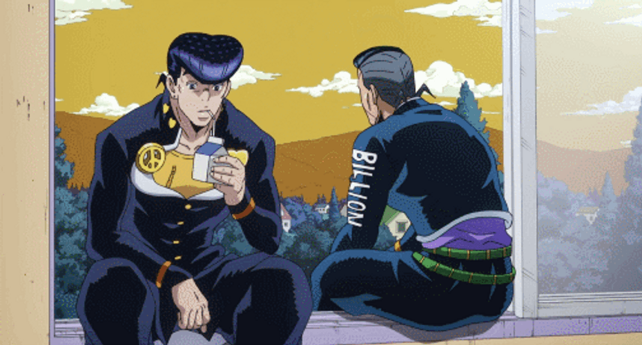 Jojo's Bizarre Josuke Drinking Juice Almost Fell GIF