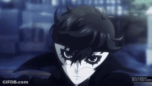 Joker From Persona 5 Is Wearing A Clown Mask And A Black Cape . GIF
