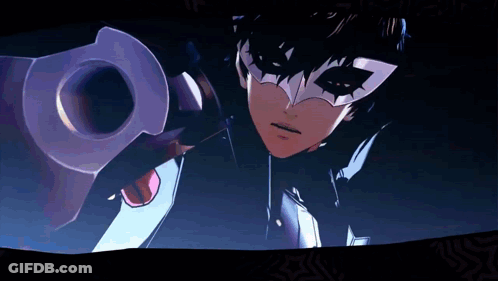 Joker From The Video Game Persona 5 Is Pointing A Gun At The Camera GIF