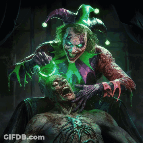 Joker Holding Ring Over Zombie GIF