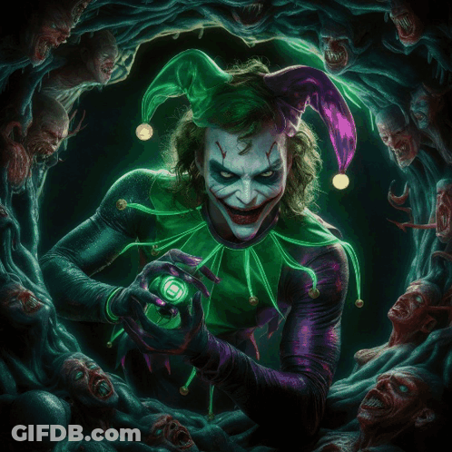 Joker In Purple And Green Outfit Holding Green Light GIF