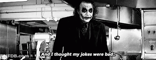 Joker Standing In Kitchen Talking About Bad Jokes GIF