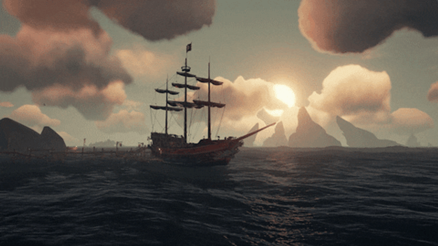 Jolly Roger Flapping On A Calm Sea GIF