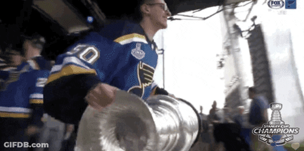 Jordan Binnington Showing Stanley Cup To Fans GIF