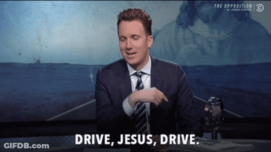 Jordan Klepper Jesus Take The Wheel GIF