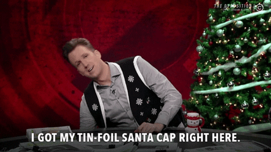 Jordan Klepper Santa Cap Tin Foil Hat GIF