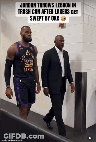 Jordan Throws Lebron In Trash Can After Lakers Get Swept By Okc Meme GIF