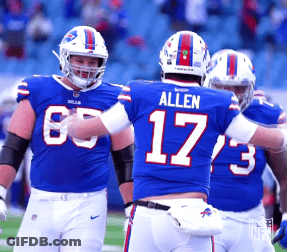 Josh Allen Hugging His Teammates GIF