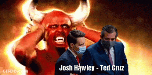 Josh Hawley And Ted Cruz Standing In Front Of A Demon GIF