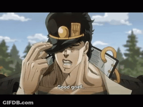 Jotaro Kujo From Jojo 'S Bizarre Adventure Is Wearing A Hat And Holding A Cane . GIF