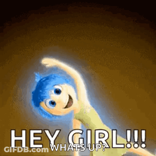 Joy From Inside Out Is Doing A Yoga Pose And Saying Hey Girl What 'S Up . GIF