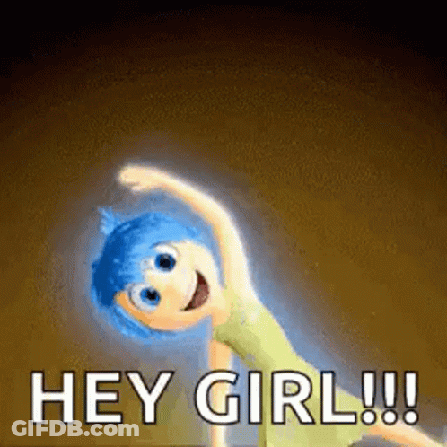 Joy From Inside Out Is Doing A Yoga Pose And Says `` Hey Girl ! '' GIF