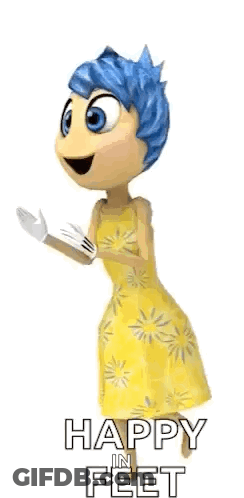 Joy From Inside Out Is Wearing A Yellow Dress And Smiling While Standing On A White Background . GIF
