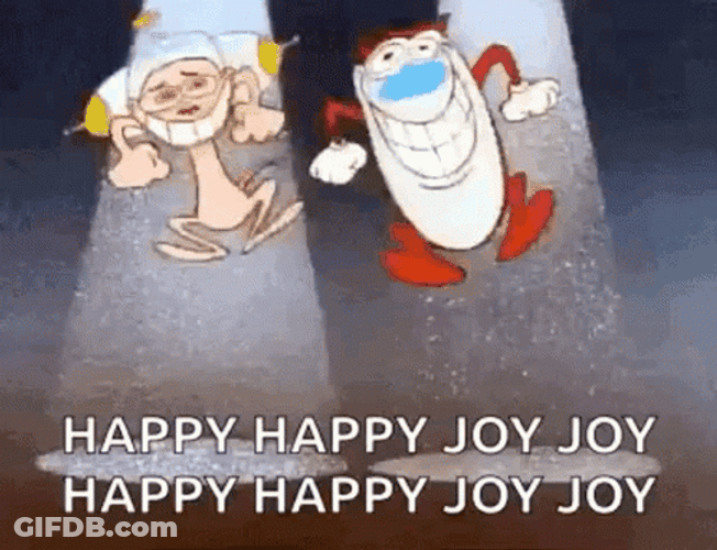 Joy Happy Jumping Ren Stimpy GIF