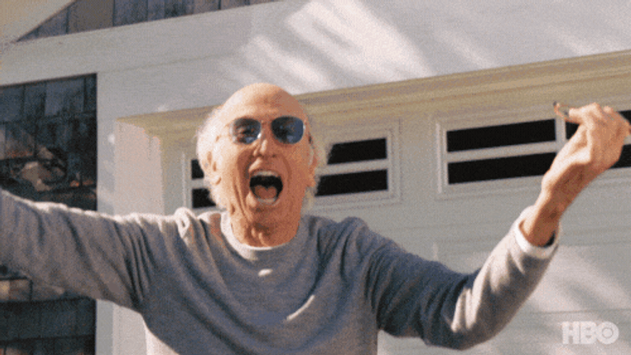Joy Jump Hug Curb Your Enthusiasm GIF