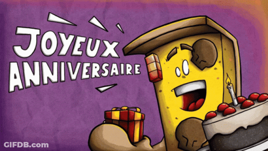 Joyeux Anniversaire Sticker With Cake Greeting GIF