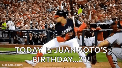 Juan Soto Celebrating 21St Birthday During Baseball Game GIF