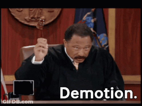 Judge Holding Gavel With Demotion Text GIF