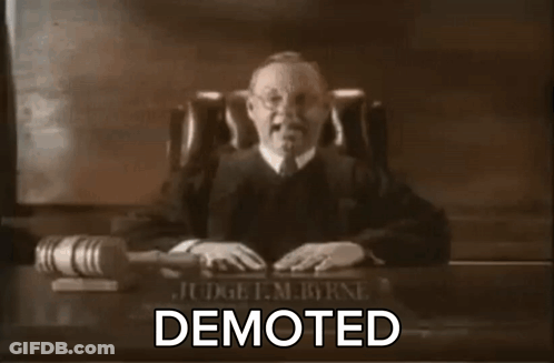 Judge Sitting At Desk With Word Demoted GIF