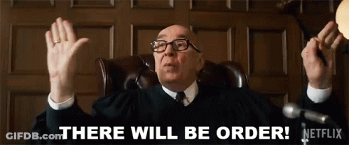 Judge With Hands Up Says There Will Be Order GIF