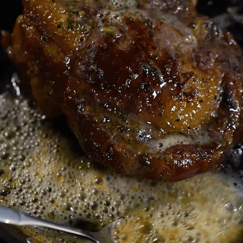 Juicy Meat Searing In Golden Butter GIF