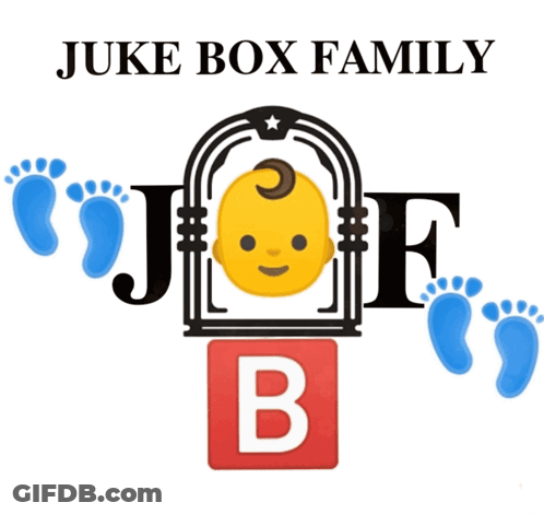 Juke Box Family Logo With Baby In Cage And Footprints GIF