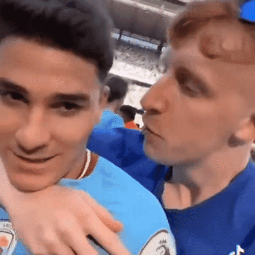 Julian Alvarez Kiss By His Teammate GIF