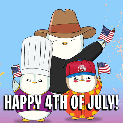 July 4Th Pudgy Penguin Gang Waving Flags GIF