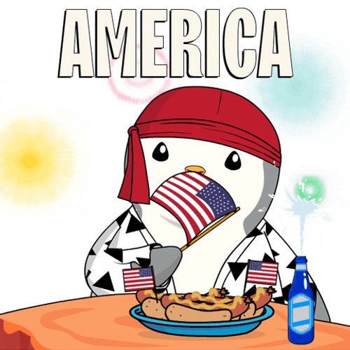 July 4Th Pudgy Penguin Waving Flag GIF