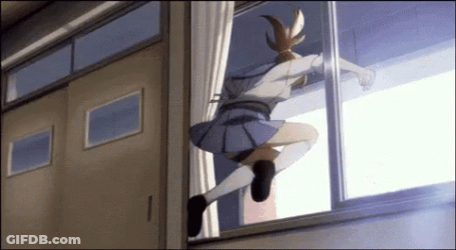 Jump Out Of Window Anime Beats Students GIF