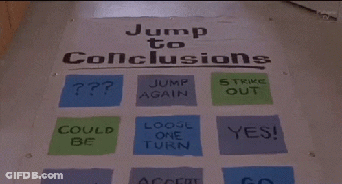 Jump To Conclusions Sign On Floor GIF