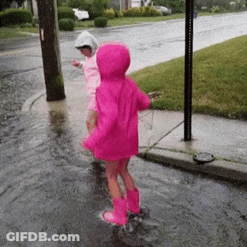 Jumping Little Kids Dancing In The Rain GIF